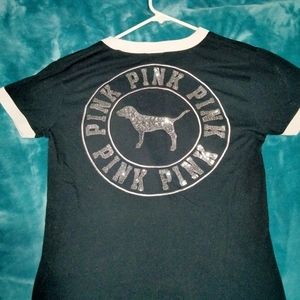 Pink Victoria Secret large black tee